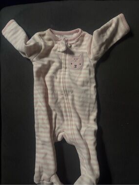 Carter's Pink and White Striped Footed One-Piece with Bear Patch